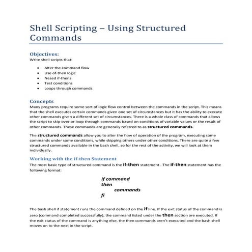 Shell Scripting Structured Commands | PDF