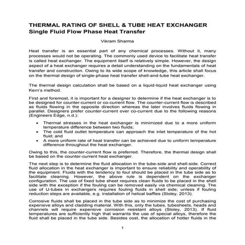 Shell & tube heat exchanger single fluid flow heat transfer | PDF