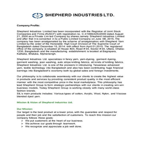 Report on Shepherd industries ltd