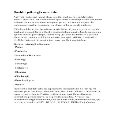 Sherbimi psikologjik ne spitale