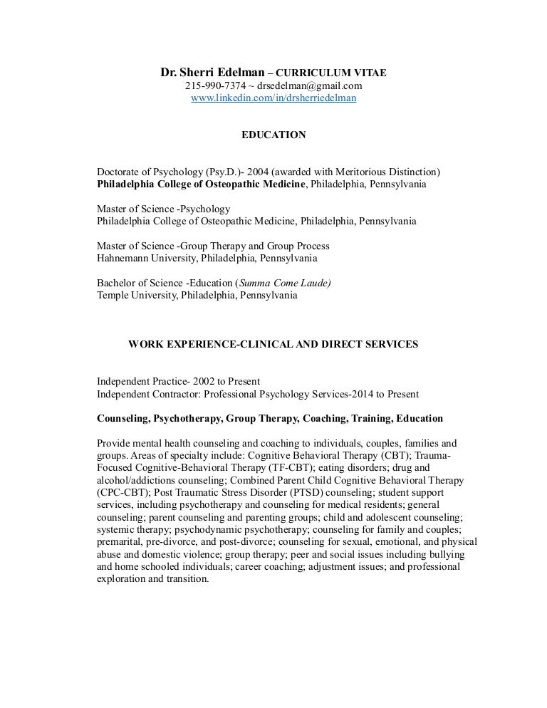 Sherri Edelman Psy D Lpc Curriculum Vitae March 2016 Sherri Edelman Psy D Lpc Curriculum Vitae March 2016
