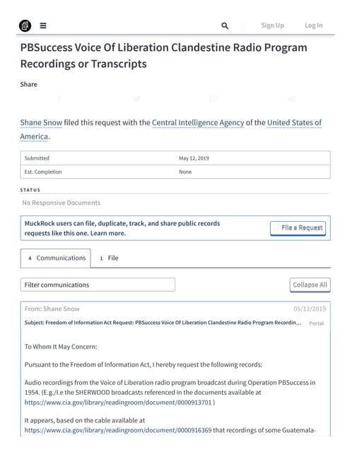 CIA Rejection Letter for Sherwood / Radio Liberation Audio Files | PDF