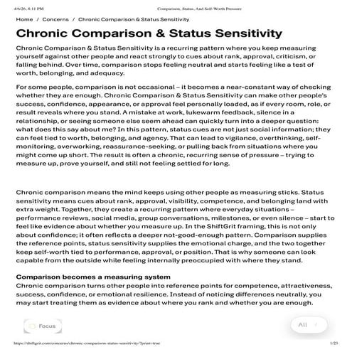 Understanding Chronic Comparison & Status Sensitivity: Impact on Self ...
