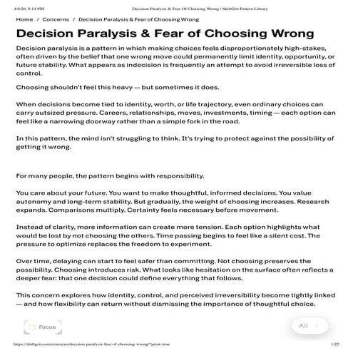 Overcoming Decision Paralysis and Fear of Choosing Wrong: Understanding ...