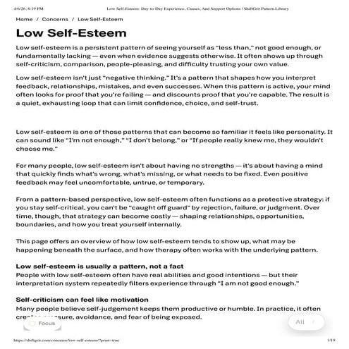 Understanding Low Self-Esteem: Patterns, Causes, and Therapeutic ...