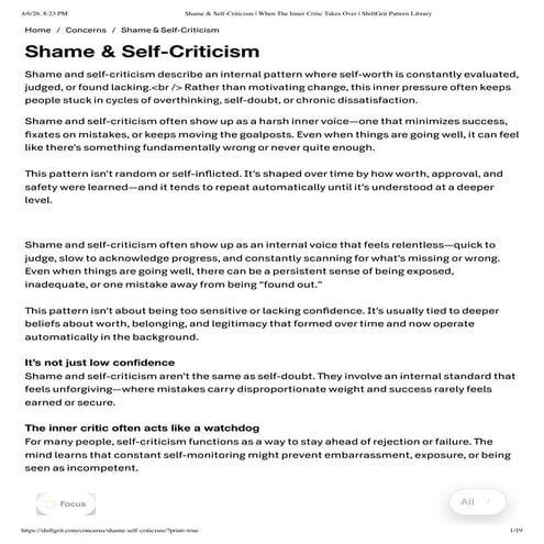 Understanding Shame and Self-Criticism: Overcoming the Inner Critic | PDF