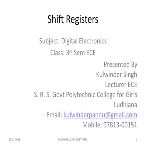 Shift Registers Lecture Slides for Polytechnic students | PPTX
