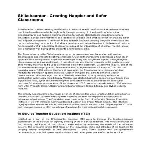 Shikshaantar - Creating Happier and Safer Classrooms