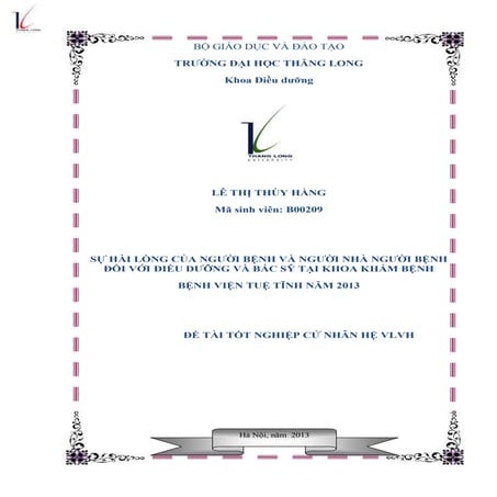 Sự hài lòng của người bệnh và người nhà người bệnh đối với điều dưỡng và bác ...