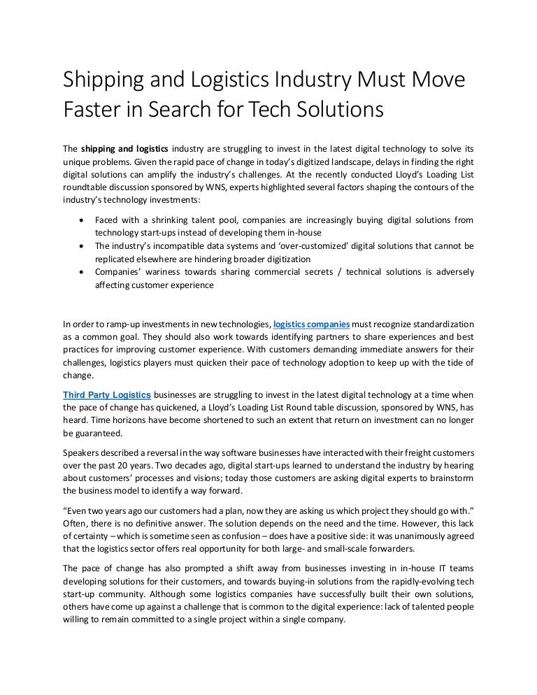 Shipping And Logistics Industry Must Move Faster In Search For Tech S