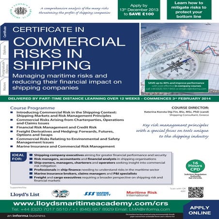 Certificate in Commercial Risks in Shipping by Lloyds Maritime Academy
