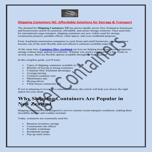 Types, Uses, and Dimensions of Shipping Containers | PDF