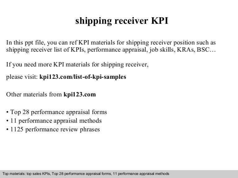 Shipping receiver kpi