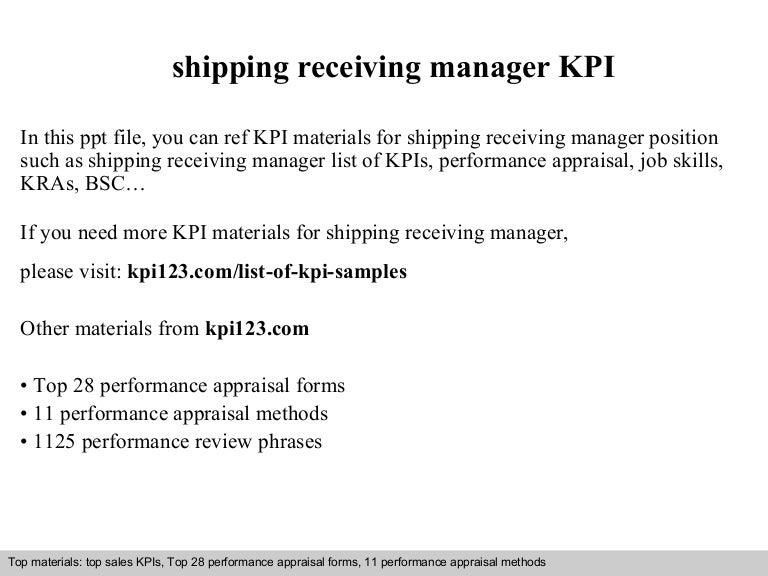 Shipping receiving manager kpi