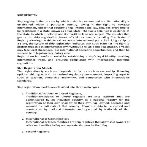 Comprehensive Overview of Ship Registry Types and Processes | DOCX