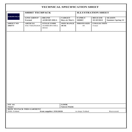 Shirt spec sheet