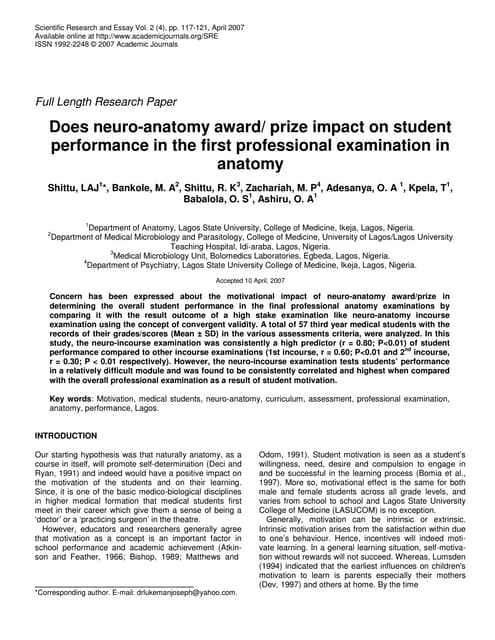 Does neuro-anatomy award/ prize impact on student performance in the first pr...