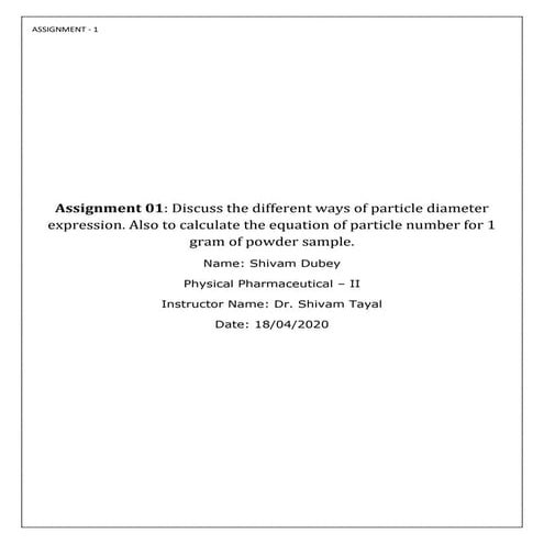 Physical Pharmaceutics Assignment 01