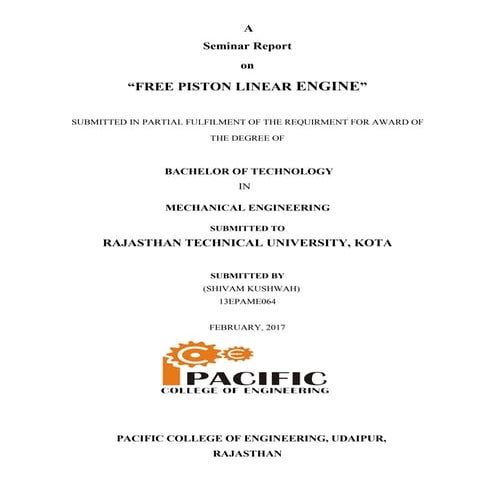 Seminar Report on free piston engine
