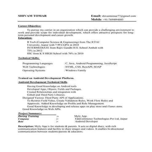 Resume: Shivam Tomar