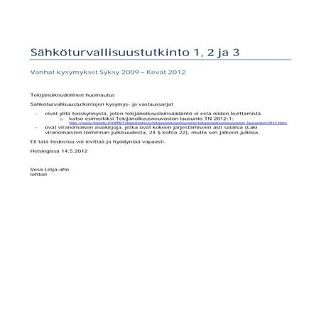 Sähköturvallisuustutkinto kysymykset