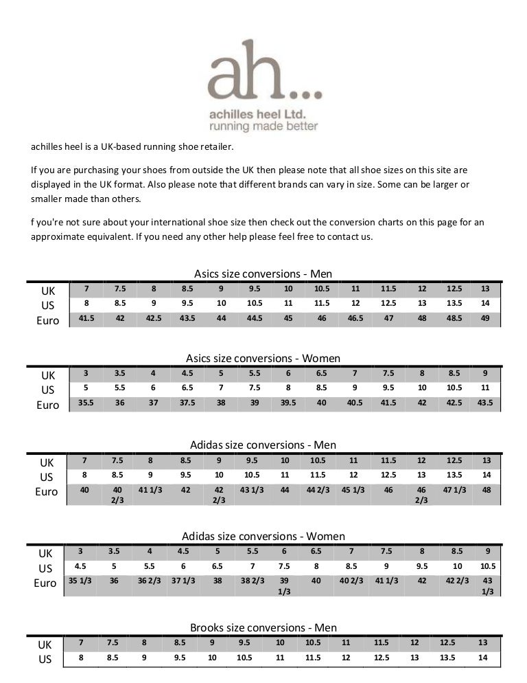 Running Shoe Size Conversion Chart