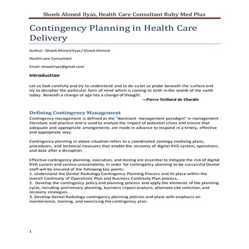 contingency planning in health care delivery