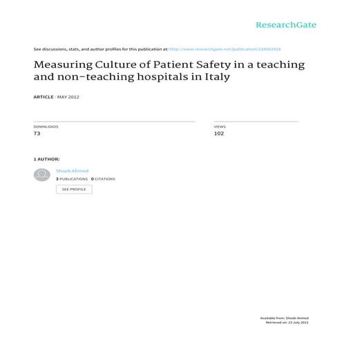 Measuring Culture of Patient Safety in a teaching and non-teaching ...