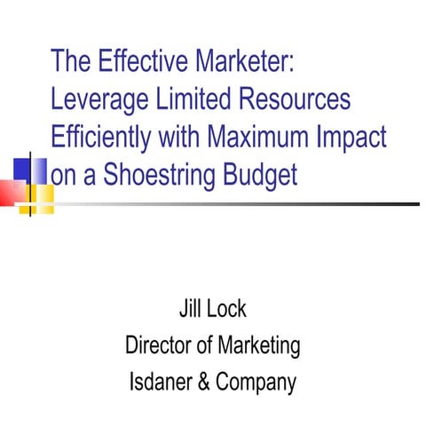 Marketing on a Budget by Jill Lock, Isdaner & Company - Philadelphia area acc...