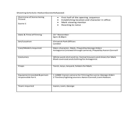 Location call sheet 4 tk ah ma jg | PDF