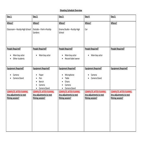 Shooting Schedule | DOCX