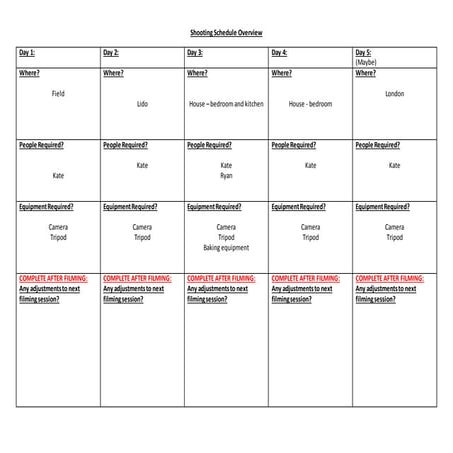 Shooting schedule-overview 