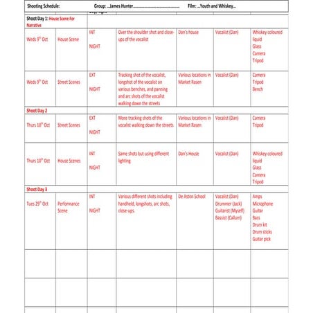 Music video production schedule | DOCX