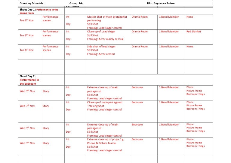 Shooting schedule Poison