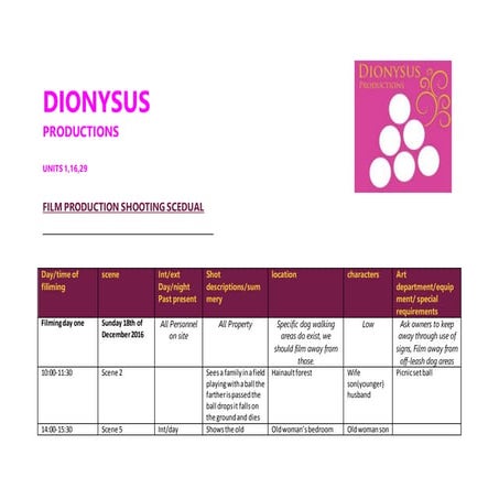 Shooting scedual final form
