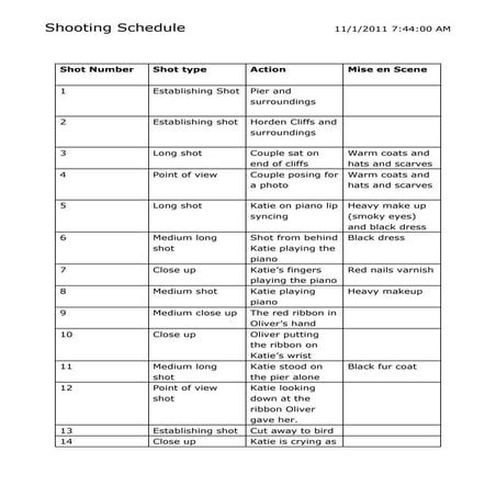 Shooting schedule | PDF