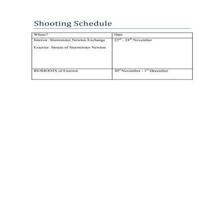 Shooting schedule