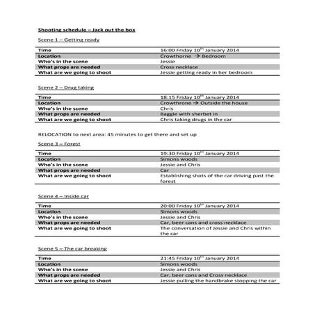 Shooting schedule | DOCX