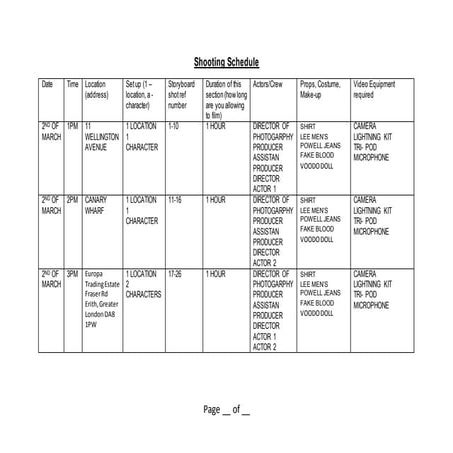 Shooting Schedule | DOCX