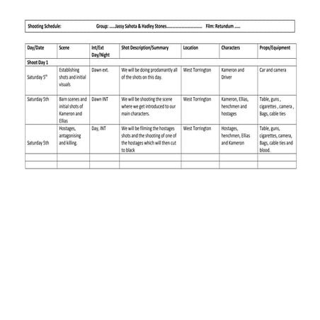Shooting schedule for Media Studies