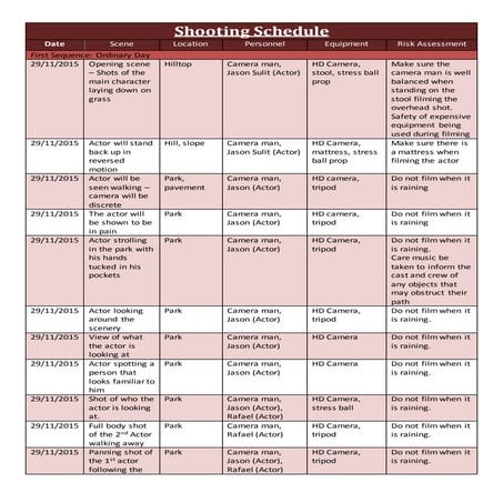 Shooting schedule | DOCX