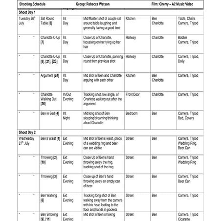 Shooting Schedule Actual | DOCX