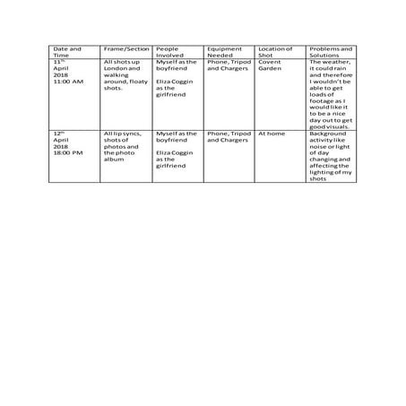 Shooting schedule | DOCX