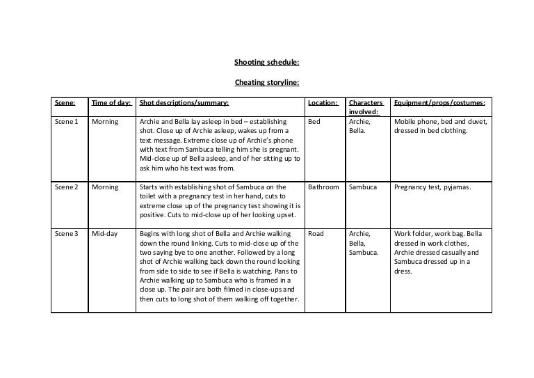 Shooting schedule soap planning
