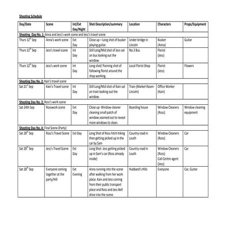 Shooting schedule template | DOC