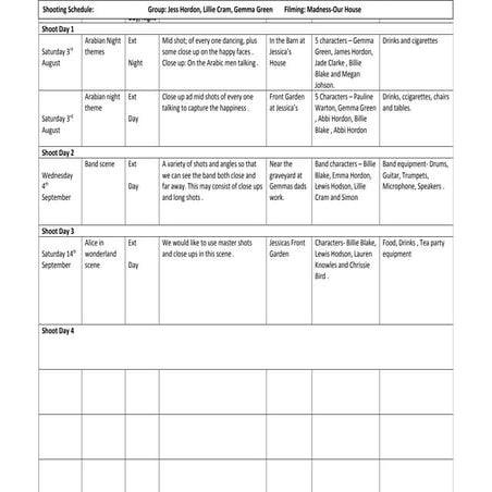 Shooting schedule template | DOC