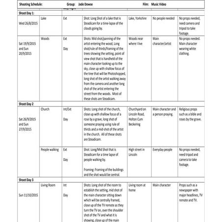Shooting schedule a2