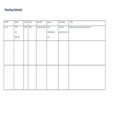 Shooting schedule grid example