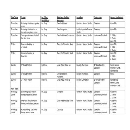 Shooting schedule | DOC