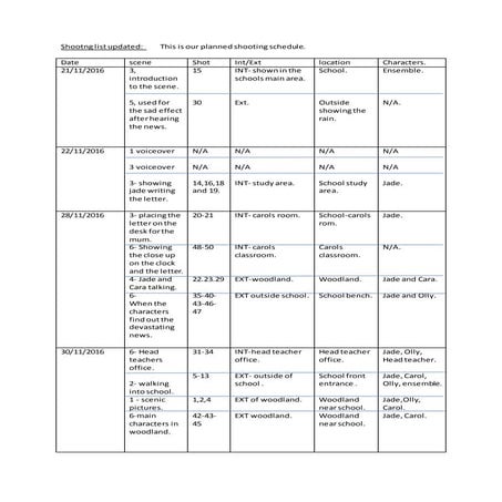 Shooting schedule updated